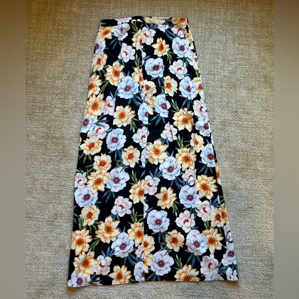 Wrap Front Floral Maxi Skirt